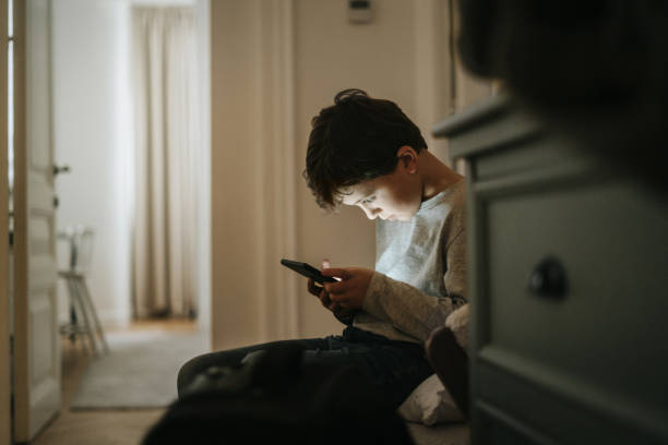 Boy playing videogames at home